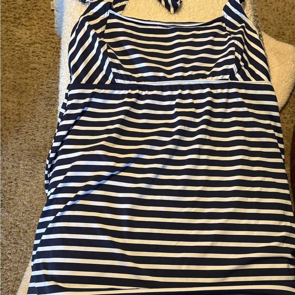 Lands' End Navy and White Striped Tankini swim top